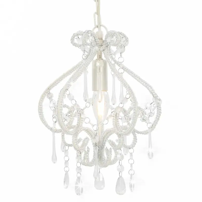 Lampa sufitowa z koralikami, biała, okrągła, E14