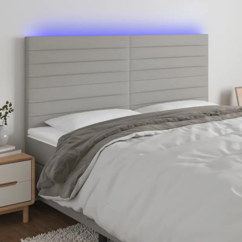 Zagłówek do łóżka z LED, jasnoszary, 180x5x118/128 cm, tkanina