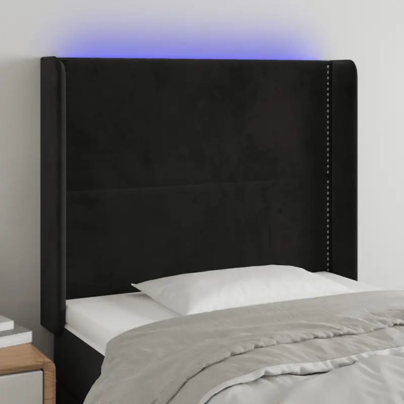 Zagłówek do łóżka z LED, czarny, 93x16x118/128 cm, aksamit