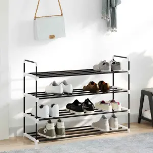 Stojak na buty z 4 półkami, metal i plastik, czarny