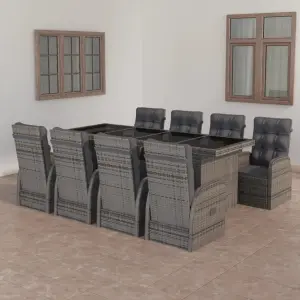 Meble ogrodowe 9-cz z rattanem PE i poduszkami w kolorze szarym na taras