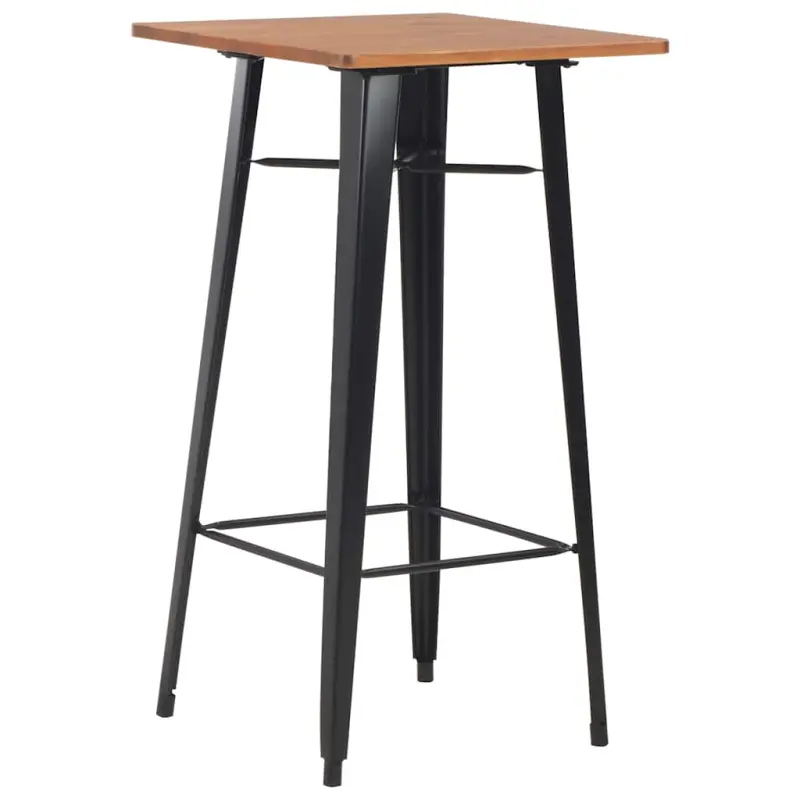 Stolik barowy, czarny, 60x60x108 cm, lite drewno sosnowe i stal