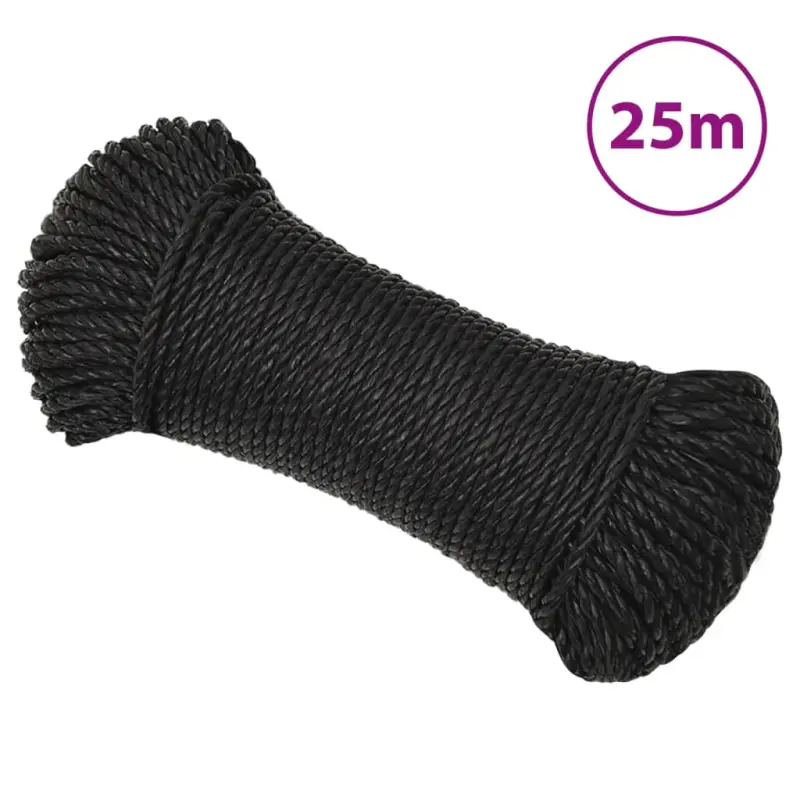 Linka robocza, czarna, 8 mm, 25 m, polipropylen