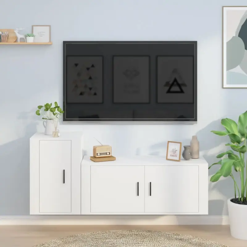 2-cz. zestaw szafek TV, biały, materiał drewnopochodny