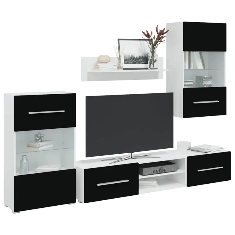 5-el. zestaw mebli TV z LED, czarny