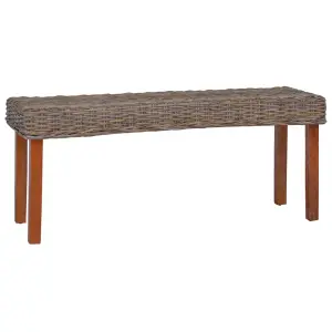 Ławka, 110 cm, naturalny kolor, rattan kubu i lite drewno mahoniowe