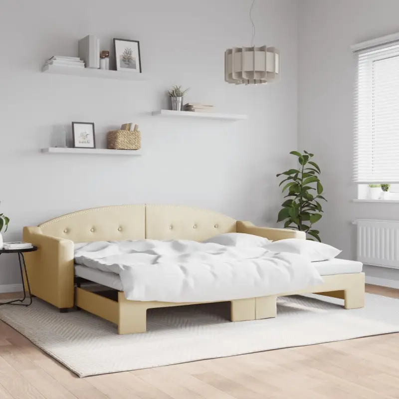 Sofa rozsuwana, kremowa, 90x200 cm, tkanina