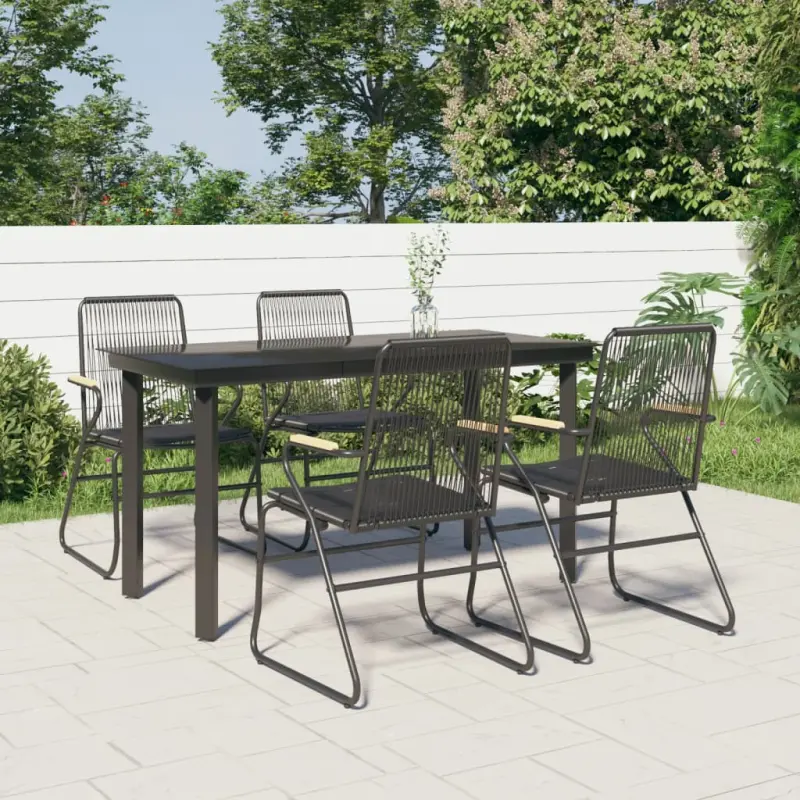 5-częściowy zestaw mebli ogrodowych, czarny, rattan PVC