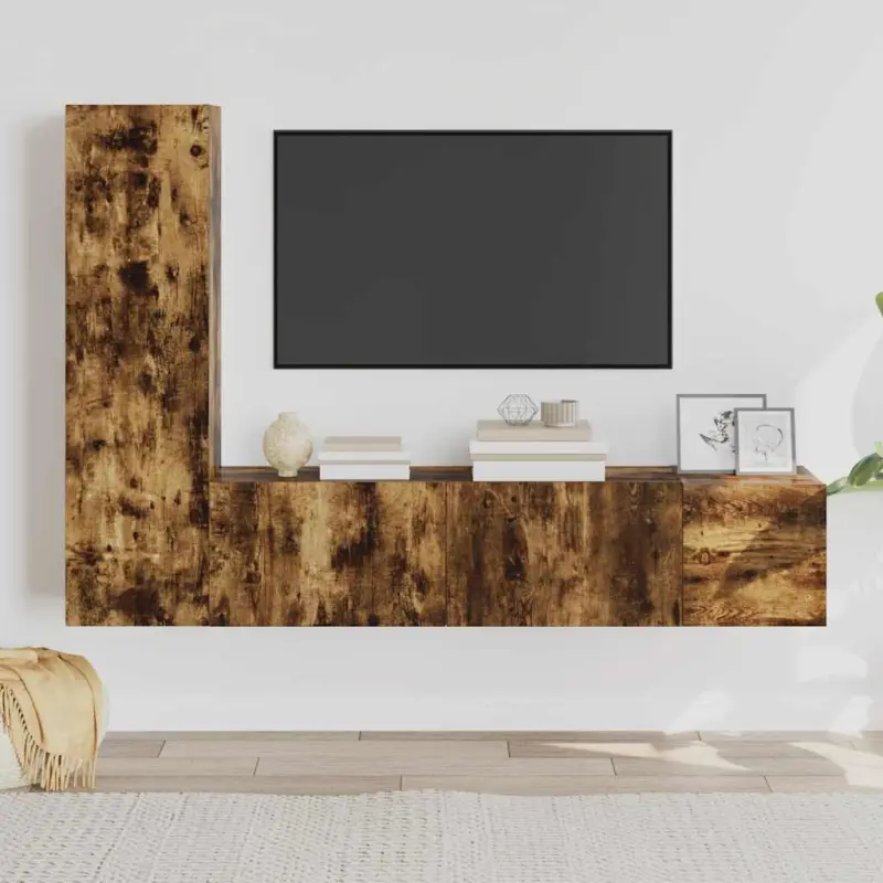 Zestaw 3 szafek TV, przydymiony dąb, materiał drewnopochodny