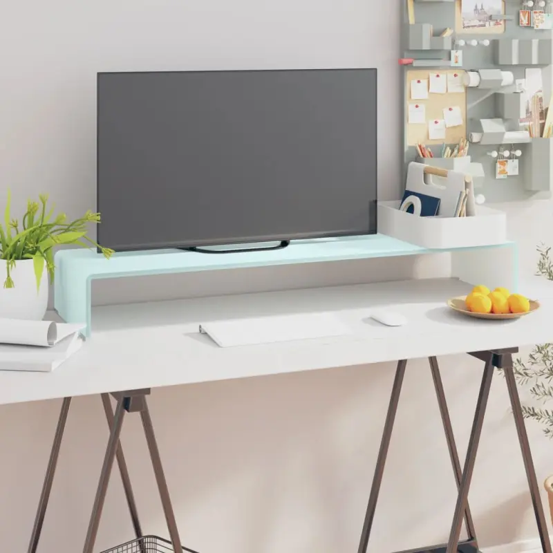 Podstawka pod monitor / TV, zielone szkło, 100x30x13 cm