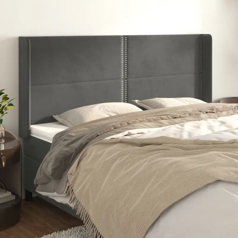 Zagłówek uszak, ciemnoszary, 163x16x118/128 cm, aksamit