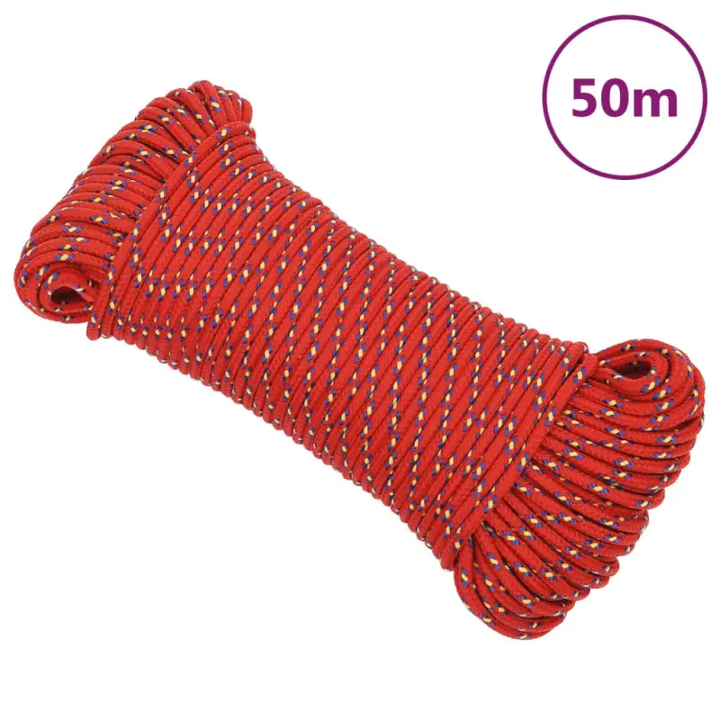 Linka żeglarska, czerwona, 5 mm, 50 m, polipropylen