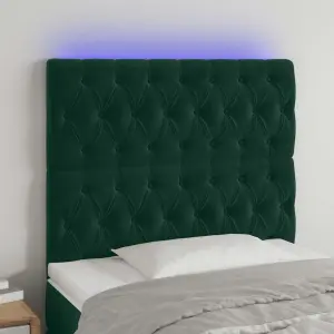 Zagłówek do łóżka z LED, ciemnozielony, 90x7x118/128cm, aksamit