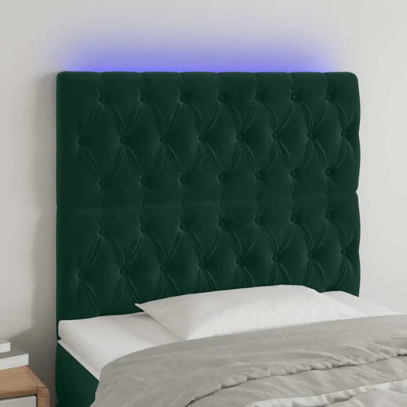 Zagłówek do łóżka z LED, ciemnozielony, 90x7x118/128cm, aksamit