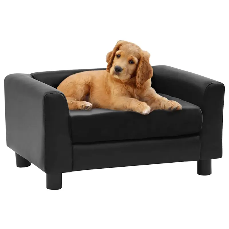 Sofa dla psa, czarna, 60x43x30 cm, plusz i sztuczna skóra