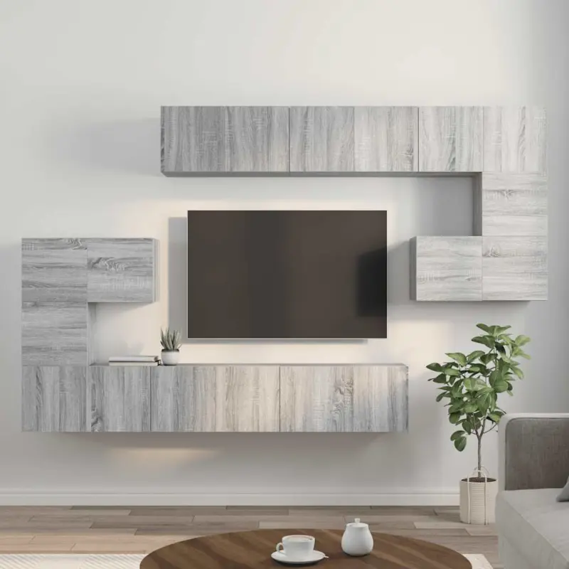 Zestaw 10 szafek TV, szary dąb sonoma, materiał drewnopochodny