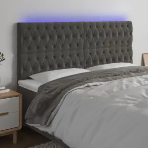 Zagłówek do łóżka z LED, ciemnoszary, 180x7x118/128 cm, aksamit