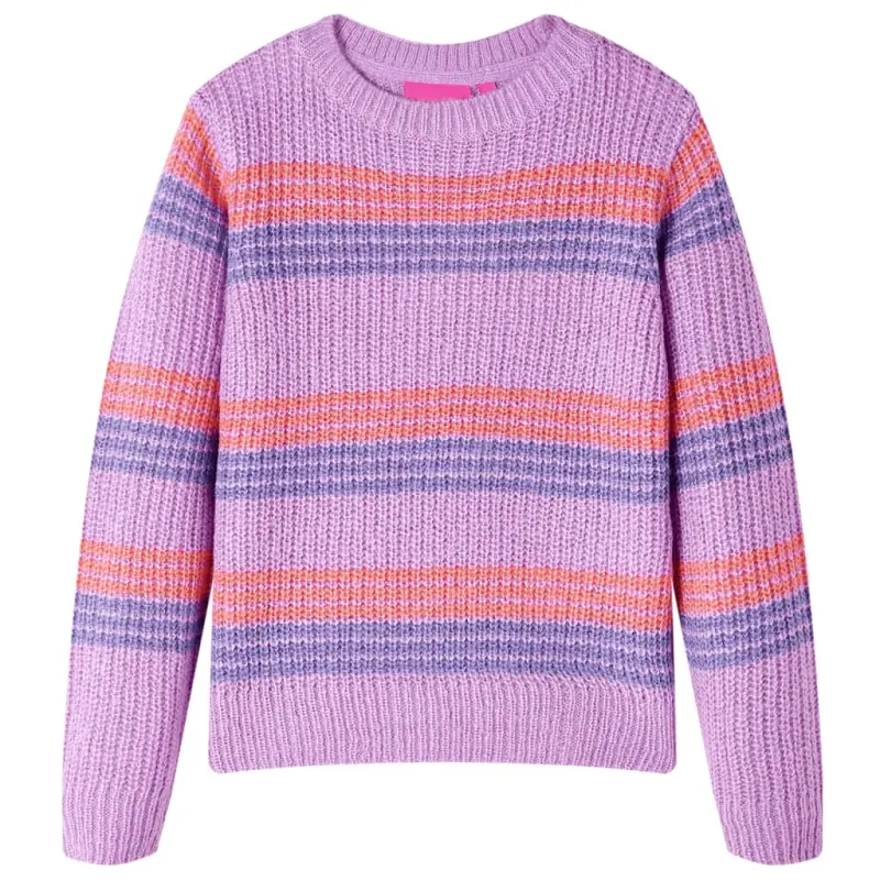 Sweter dziecięcy z dzianiny, w paski, liliowo-różowy, 140
