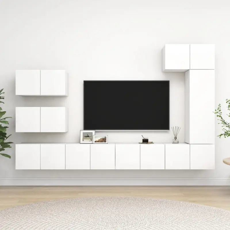 8-cz. zestaw szafek TV, biały, płyta wiórowa