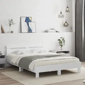 Rama łóżka z wezgłowiem i LED, biała, 140x190 cm