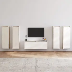 Szafki pod TV, 5 szt., białe, lite drewno sosnowe