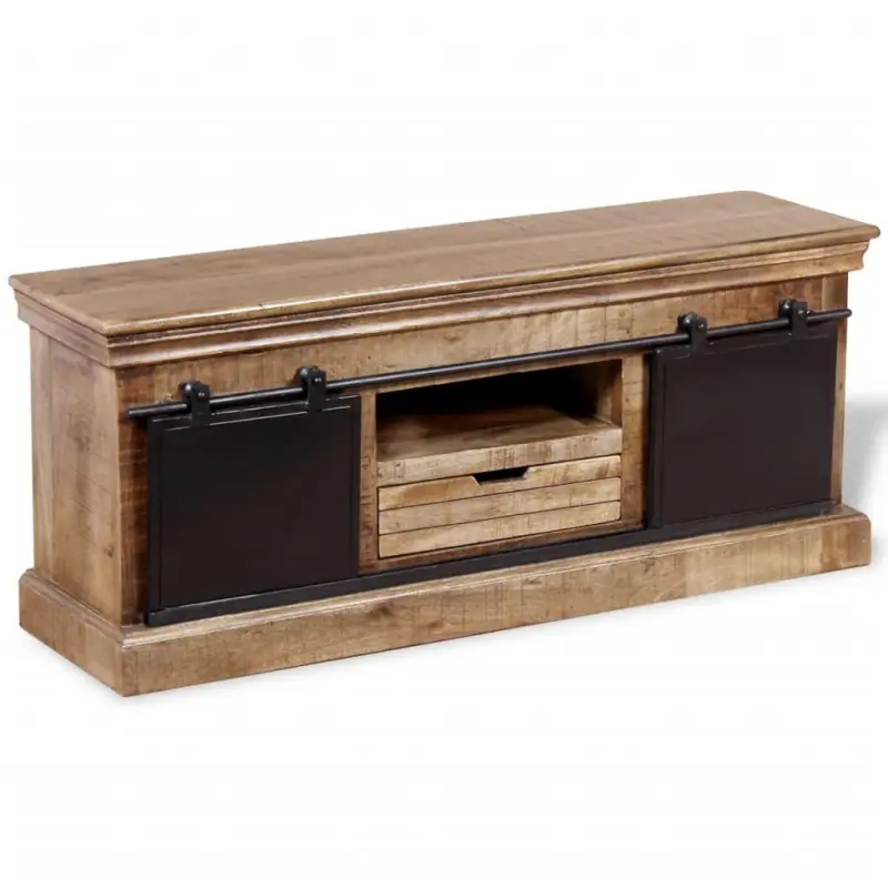 Szafka pod TV, drewno mango, przesuwane drzwiczki, 110x30x45 cm