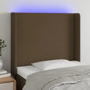 Zagłówek do łóżka z LED ciemnobrązowy 103x16x118/128 cm tkanina