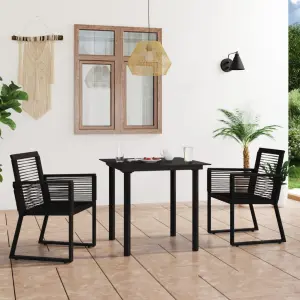 3-cz. zestaw mebli ogrodowych, rattan PVC, czarny