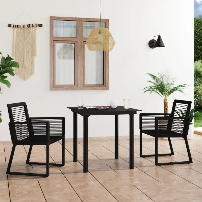 3-cz. zestaw mebli ogrodowych, rattan PVC, czarny