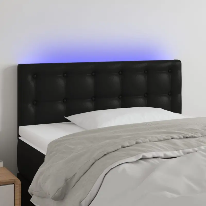 Zagłówek do łóżka z LED, czarny, 100x5x78/88 cm, sztuczna skóra