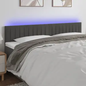 Zagłówek do łóżka z LED, ciemnoszary, 180x5x78/88 cm, aksamit