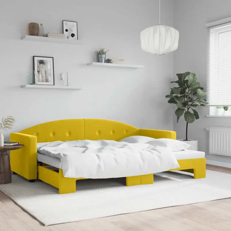 Sofa rozsuwana, żółta, 80x200 cm, aksamit