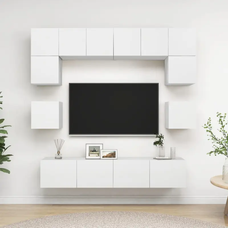 8-cz. zestaw szafek TV, biały, materiał drewnopochodny