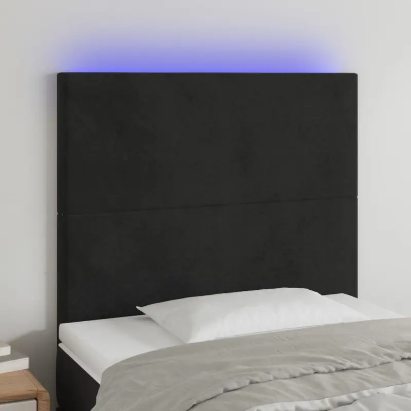 Zagłówek do łóżka z LED, czarny, 80x5x118/128 cm, aksamit