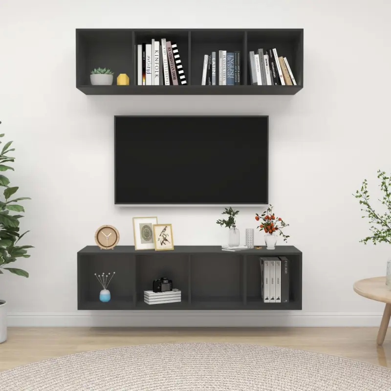 Wiszące szafki TV, 2 szt., szare, materiał drewnopochodny