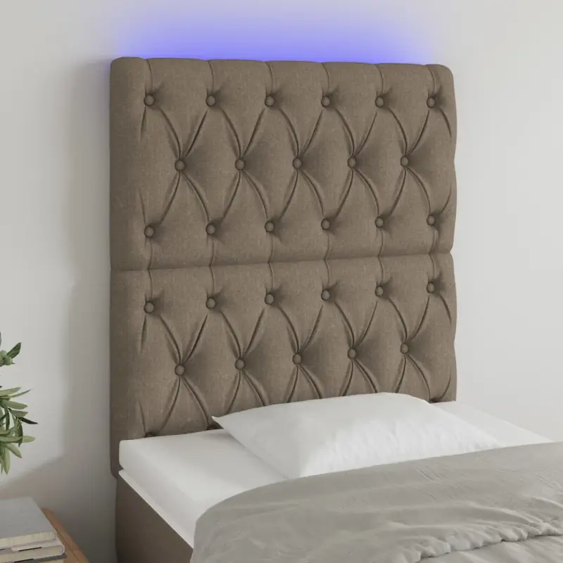 Zagłówek do łóżka z LED, taupe, 80x7x118/128 cm, tkanina