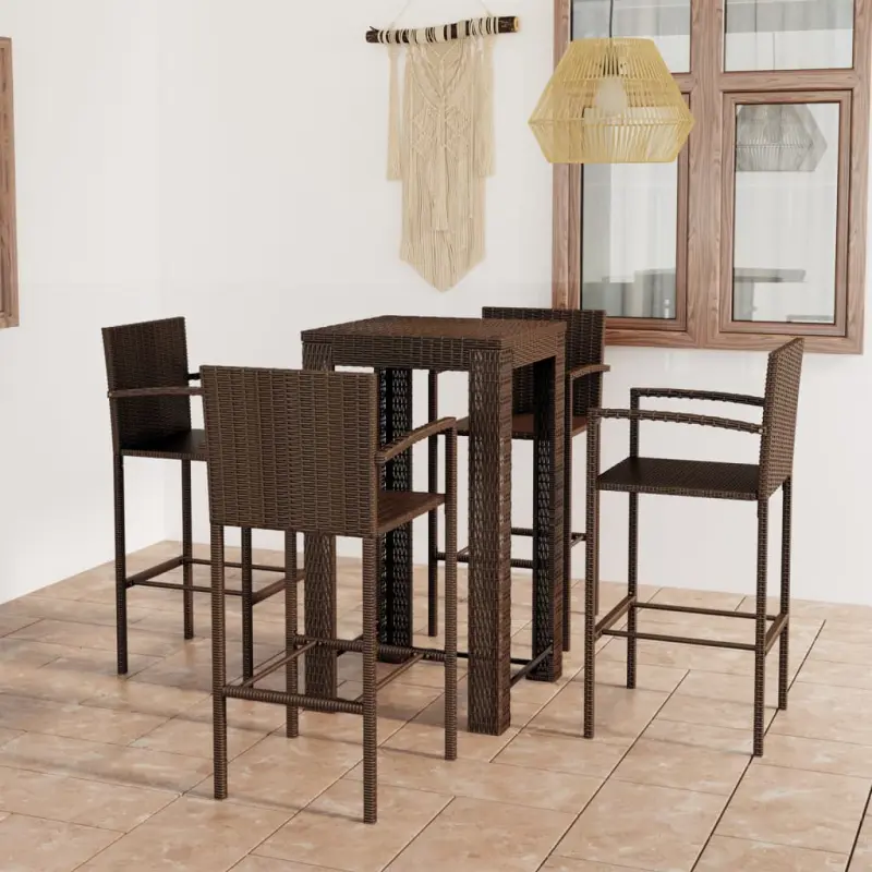 Meble ogrodowe 5-cz. zestaw barowy z podłokietnikami rattan PE brąz