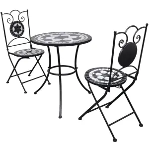 Meble ogrodowe 3-cz. zestaw bistro czarno-biały z ceramicznym blatem