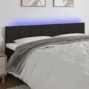 Zagłówek do łóżka z LED, czarny, 200x5x78/88 cm, tkanina