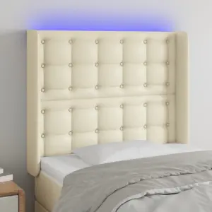 Zagłówek do łóżka z LED kremowy 93x16x118/128 cm sztuczna skóra