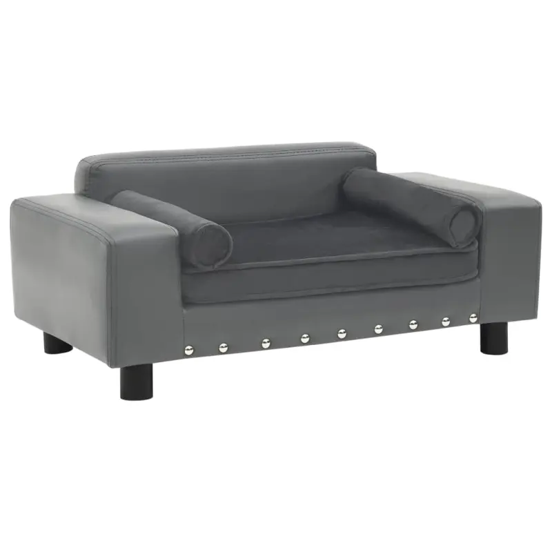 Sofa dla psa, szara, 81x43x31 cm, plusz i sztuczna skóra