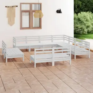 Meble ogrodowe z litego drewna sosnowego biały 11-cz zestaw wypoczynkowy