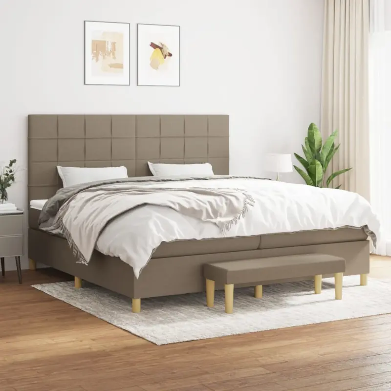 Łóżko kontynentalne z materacem, taupe, tkanina, 200x200 cm