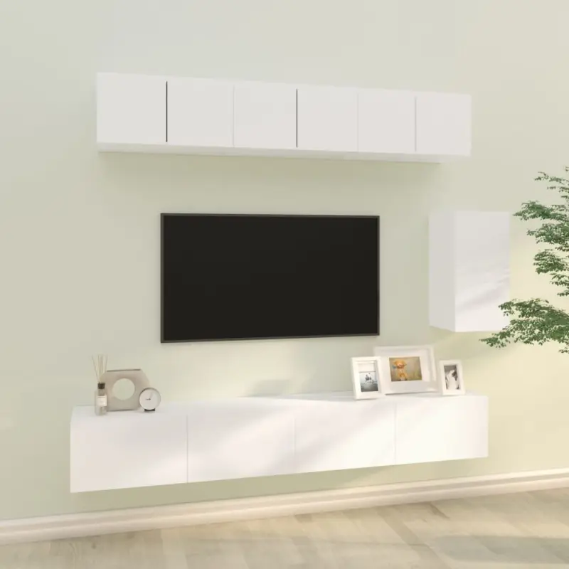 Zestaw 6 szafek telewizyjnych, biały, materiał drewnopochodny