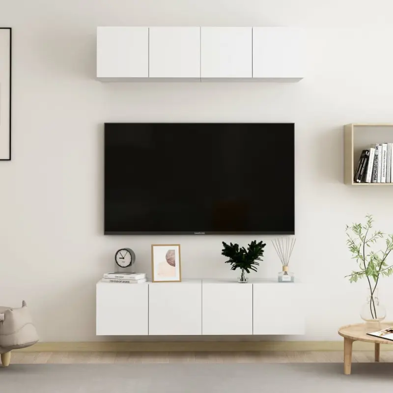 Szafki TV, 4 szt., białe, 60x30x30 cm, materiał drewnopochodny