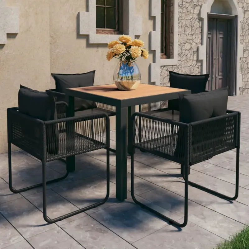 Zestaw mebli ogrodowych 5-częściowy rattan PVC czarno-brązowy komplet
