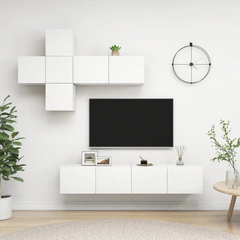 7-cz. zestaw szafek TV, biały, materiał drewnopochodny