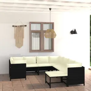 9-cz. zestaw wypoczynkowy do ogrodu, poduszki, rattan PE czarny