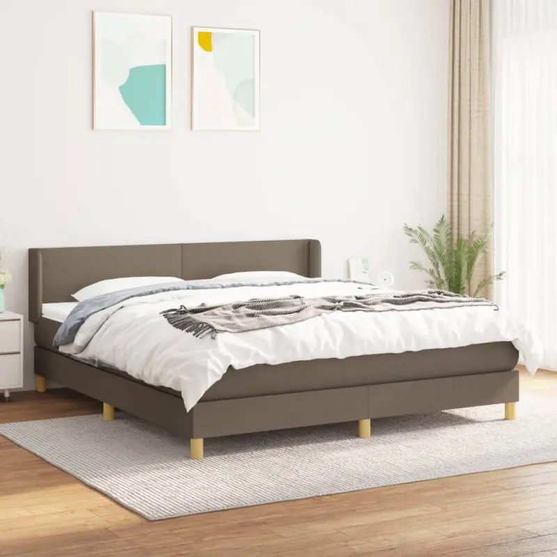 Łóżko kontynentalne z materacem, taupe, tkanina, 180x200 cm