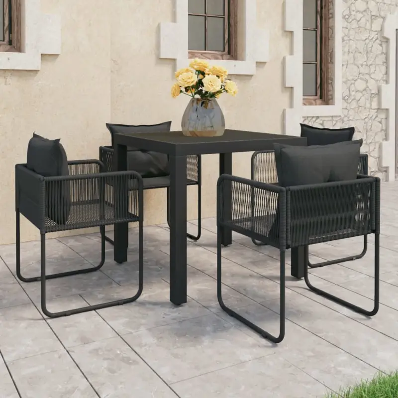 Meble ogrodowe 5-częściowy zestaw rattan PVC czarny z poduszkami